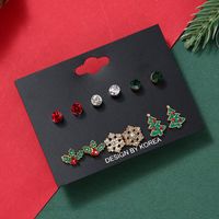 Cute Christmas Tree Snowflake Alloy Plating Inlay Rhinestones Ear Studs 1 Set main image 3