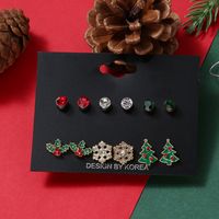 Cute Christmas Tree Snowflake Alloy Plating Inlay Rhinestones Ear Studs 1 Set main image 4