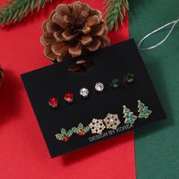 Cute Christmas Tree Snowflake Alloy Plating Inlay Rhinestones Ear Studs 1 Set sku image 1