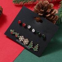 Cute Christmas Tree Snowflake Alloy Plating Inlay Rhinestones Ear Studs 1 Set main image 5