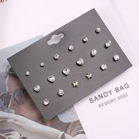 Simple Style Round Heart Shape Alloy Plating Inlay Rhinestones Ear Studs 1 Set main image 4