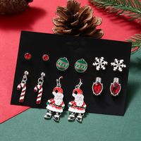 Cute Santa Claus Snowflake Alloy Enamel Plating Inlay Rhinestones Drop Earrings Ear Studs 1 Set main image 5