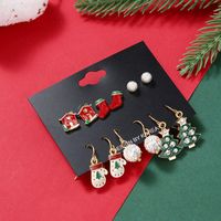 Cute Christmas Tree Christmas Socks Alloy Plating Inlay Rhinestones Ear Studs Ear Hook 1 Set main image 4
