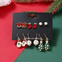 Cute Christmas Tree Christmas Socks Alloy Plating Inlay Rhinestones Ear Studs Ear Hook 1 Set main image 3