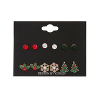 Cute Christmas Tree Snowflake Alloy Plating Inlay Rhinestones Ear Studs 1 Set main image 6