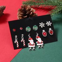 Cute Santa Claus Snowflake Alloy Enamel Plating Inlay Rhinestones Drop Earrings Ear Studs 1 Set main image 3