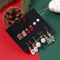 Cute Christmas Tree Christmas Socks Alloy Plating Inlay Rhinestones Ear Studs Ear Hook 1 Set main image 5
