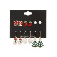 Cute Christmas Tree Christmas Socks Alloy Plating Inlay Rhinestones Ear Studs Ear Hook 1 Set main image 6