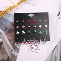 Fashion Pentagram Christmas Tree Alloy Plating Inlay Rhinestones Earrings Ear Studs 1 Set main image 1