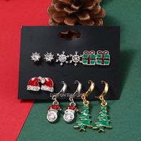 Cute Christmas Hat Christmas Tree Snowflake Alloy Enamel Plating Inlay Rhinestones Drop Earrings Ear Studs 1 Set main image 3