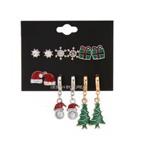 Cute Christmas Hat Christmas Tree Snowflake Alloy Enamel Plating Inlay Rhinestones Drop Earrings Ear Studs 1 Set main image 4