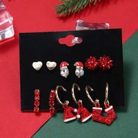Cute Christmas Hat Christmas Socks Heart Shape Alloy Plating Inlay Rhinestones Earrings Ear Studs 1 Set main image 3