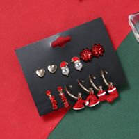 Cute Christmas Hat Christmas Socks Heart Shape Alloy Plating Inlay Rhinestones Earrings Ear Studs 1 Set main image 4