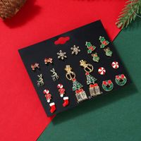 Cute Christmas Tree Christmas Socks Snowflake Alloy Enamel Plating Inlay Rhinestones Ear Studs 1 Set sku image 1