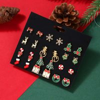 Cute Christmas Tree Christmas Socks Snowflake Alloy Enamel Plating Inlay Rhinestones Ear Studs 1 Set main image 5