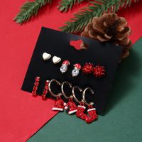 Cute Christmas Hat Christmas Socks Heart Shape Alloy Plating Inlay Rhinestones Earrings Ear Studs 1 Set sku image 1