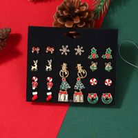 Cute Christmas Tree Christmas Socks Snowflake Alloy Enamel Plating Inlay Rhinestones Ear Studs 1 Set main image 4