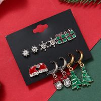 Cute Christmas Hat Christmas Tree Snowflake Alloy Enamel Plating Inlay Rhinestones Drop Earrings Ear Studs 1 Set main image 5