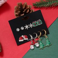 Cute Christmas Hat Christmas Tree Snowflake Alloy Enamel Plating Inlay Rhinestones Drop Earrings Ear Studs 1 Set sku image 1