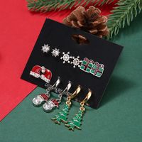 Cute Christmas Hat Christmas Tree Snowflake Alloy Enamel Plating Inlay Rhinestones Drop Earrings Ear Studs 1 Set main image 6