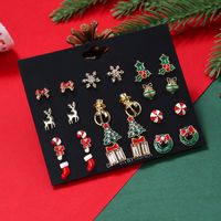 Cute Christmas Tree Christmas Socks Snowflake Alloy Enamel Plating Inlay Rhinestones Ear Studs 1 Set main image 3