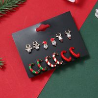 Cute Christmas Hat Reindeer Alloy Plating Inlay Rhinestones Earrings Ear Studs 1 Set main image 3