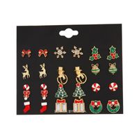 Cute Christmas Tree Christmas Socks Snowflake Alloy Enamel Plating Inlay Rhinestones Ear Studs 1 Set main image 2
