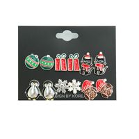Cute Penguin Gift Box Snowflake Alloy Enamel Plating Inlay Rhinestones Ear Studs 1 Set main image 6