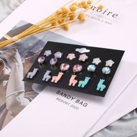 Cute Pentagram Alpaca Alloy Plating Inlay Acrylic Ear Studs 1 Set main image 5