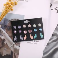 Cute Pentagram Alpaca Alloy Plating Inlay Acrylic Ear Studs 1 Set sku image 1