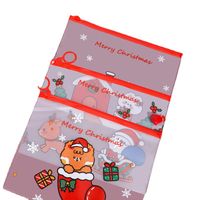 Cartoon Weihnachten Ring Student Zipper Multifunktionale Transparent Briefpapier Lagerung Tasche main image 3