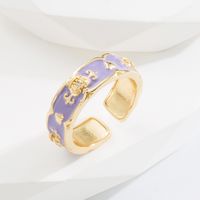 Fashion Crown Copper Open Ring Enamel Inlay Zircon Copper Rings sku image 4