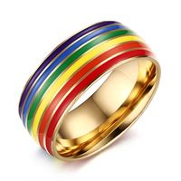 Fashion Geometric Rainbow Titanium Steel Rings Epoxy Stainless Steel Rings main image 3