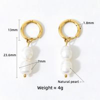 1 Pair Fashion Solid Color Stainless Steel Freshwater Pearl 14k Gold Plated Drop Earrings main image 5