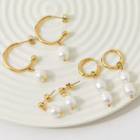 1 Pair Fashion Solid Color Stainless Steel Freshwater Pearl 14k Gold Plated Drop Earrings main image 6