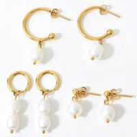 1 Pair Fashion Solid Color Stainless Steel Freshwater Pearl 14k Gold Plated Drop Earrings main image 4