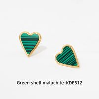 Wholesale Fashion Heart Shape Stainless Steel Inlay Shell Earrings Necklace sku image 1