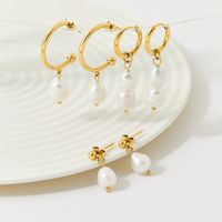 1 Pair Fashion Solid Color Stainless Steel Freshwater Pearl 14k Gold Plated Drop Earrings main image 3