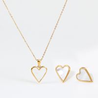 Wholesale Fashion Heart Shape Stainless Steel Inlay Shell Earrings Necklace main image 3