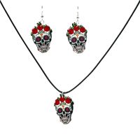 Fashion Rose Flower Skull Alloy Women's Earrings Necklace sku image 2