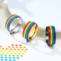Fashion Geometric Rainbow Titanium Steel Rings Epoxy Stainless Steel Rings sku image 2