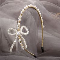 Women'S Fairy Style Bow Knot Iron Inlay Rhinestones Pearl Hair Band sku image 1