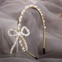 Women'S Fairy Style Bow Knot Iron Inlay Rhinestones Pearl Hair Band main image 3