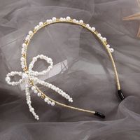 Women'S Fairy Style Bow Knot Iron Inlay Rhinestones Pearl Hair Band main image 2