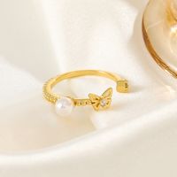Simple Style Butterfly Copper Open Ring Inlay Pearl Zircon Copper Rings main image 3
