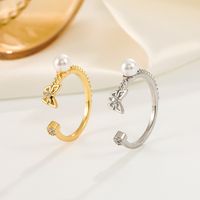 Simple Style Butterfly Copper Open Ring Inlay Pearl Zircon Copper Rings main image 5