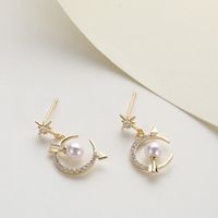 Fashion Starry Sky Copper Artificial Rhinestones Artificial Pearls Drop Earrings 1 Pair main image 5