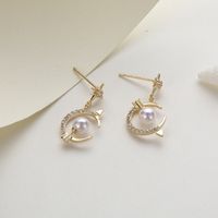 Fashion Starry Sky Copper Artificial Rhinestones Artificial Pearls Drop Earrings 1 Pair main image 3