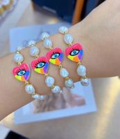 Fashion Devil's Eye Heart Shape Artificial Pearl Bracelets Beaded Enamel Pearl Bracelets 1 Piece main image 1