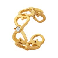 Einfacher Stil Herzform Bogenknoten Titan Stahl Offener Ring Vergoldet Zirkon Edelstahl Ringe main image 2